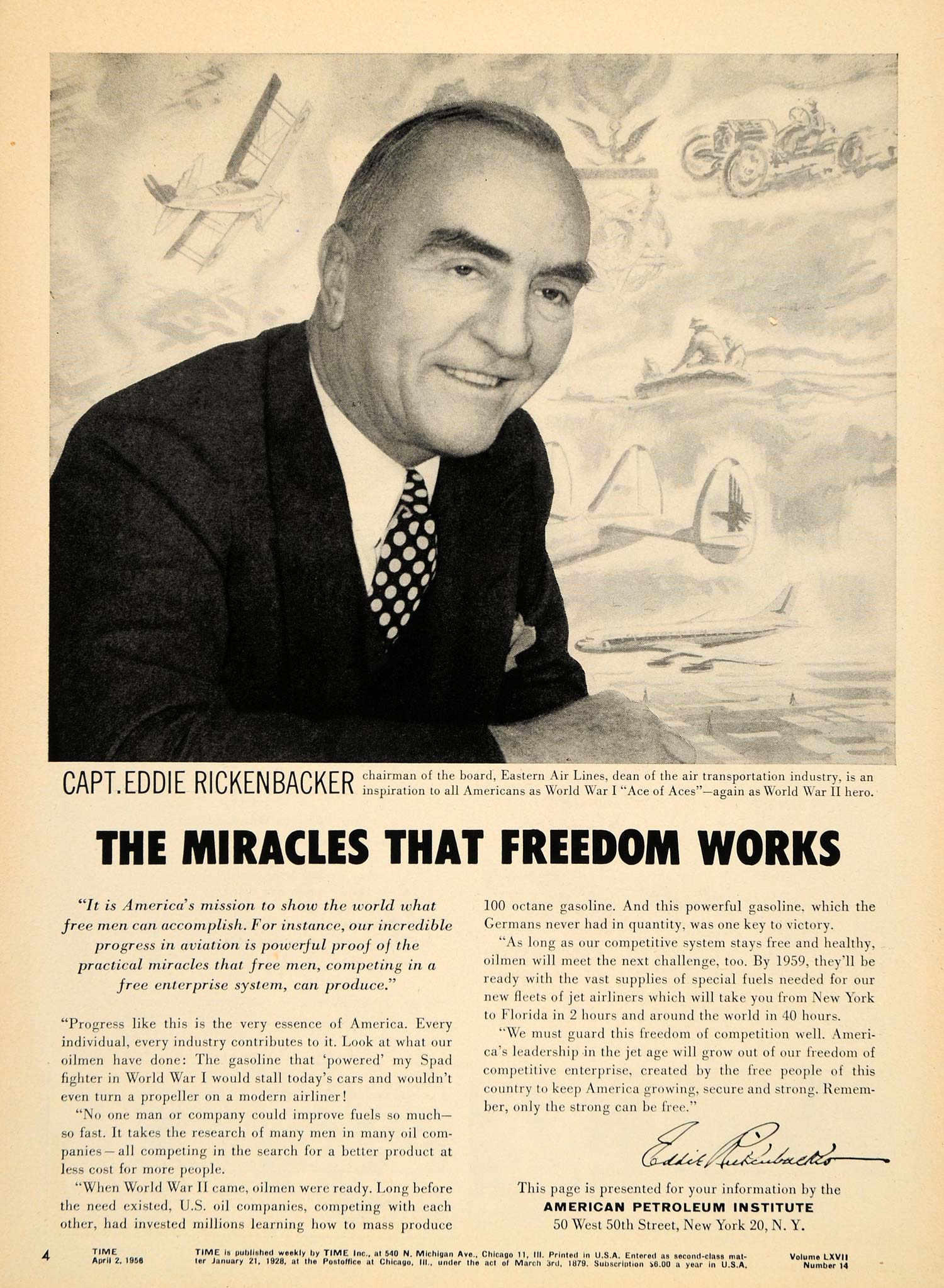 1956 Ad American Petroleum Captain Eddie Rickenbacker - ORIGINAL ADVERTISING TM3