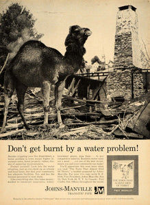 1961 Ad Fire Johns Manville Transite Pipe Camel RF Orth - ORIGINAL TM3