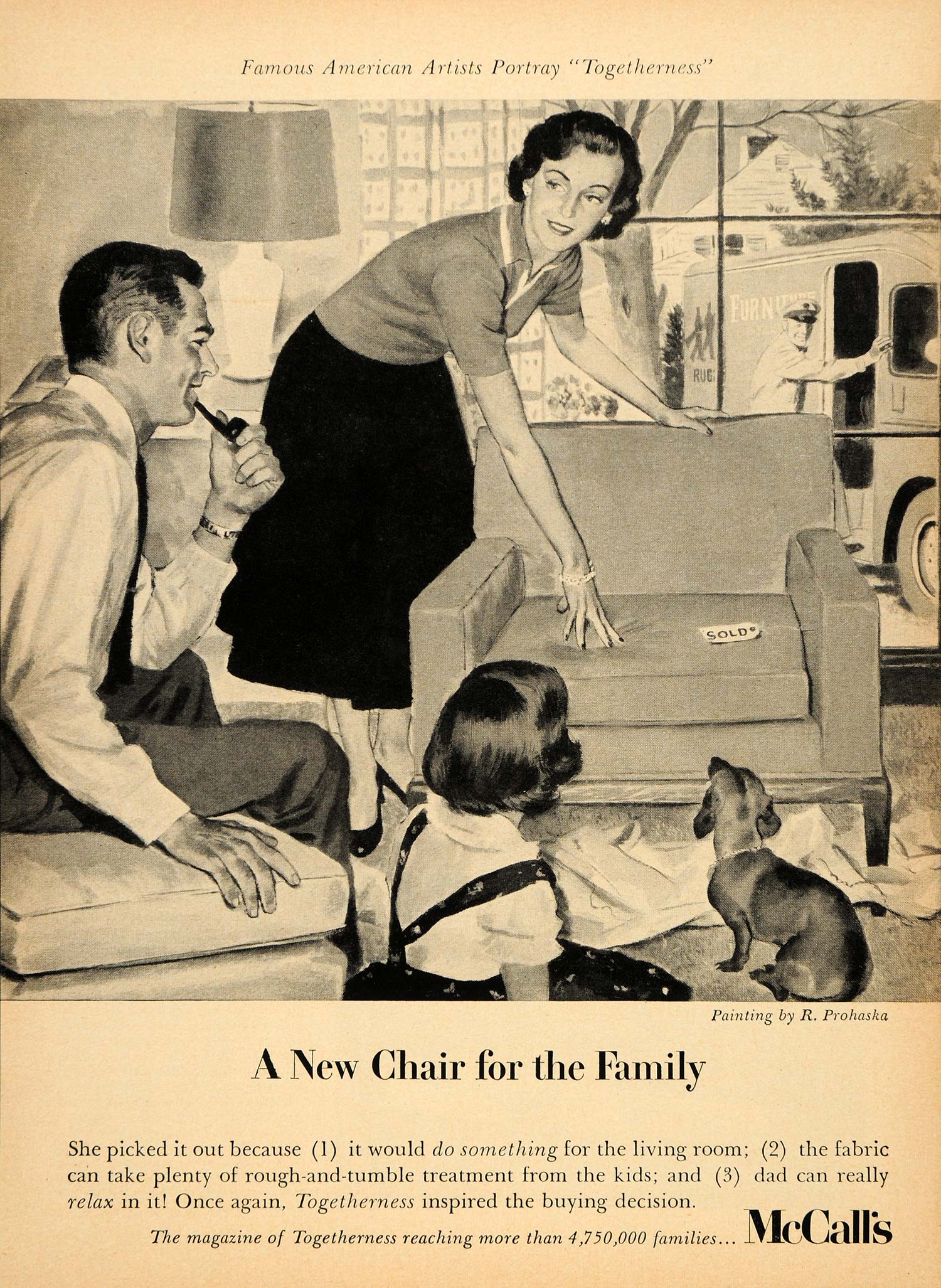 1956 Ad McCalls Magazine Family Chair R. Prohaska - ORIGINAL ADVERTISING TM3