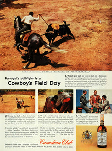 1957 Ad Hiram Walker Whisky Portugal Bullfight Cowboy - ORIGINAL ADVERTISING TM5