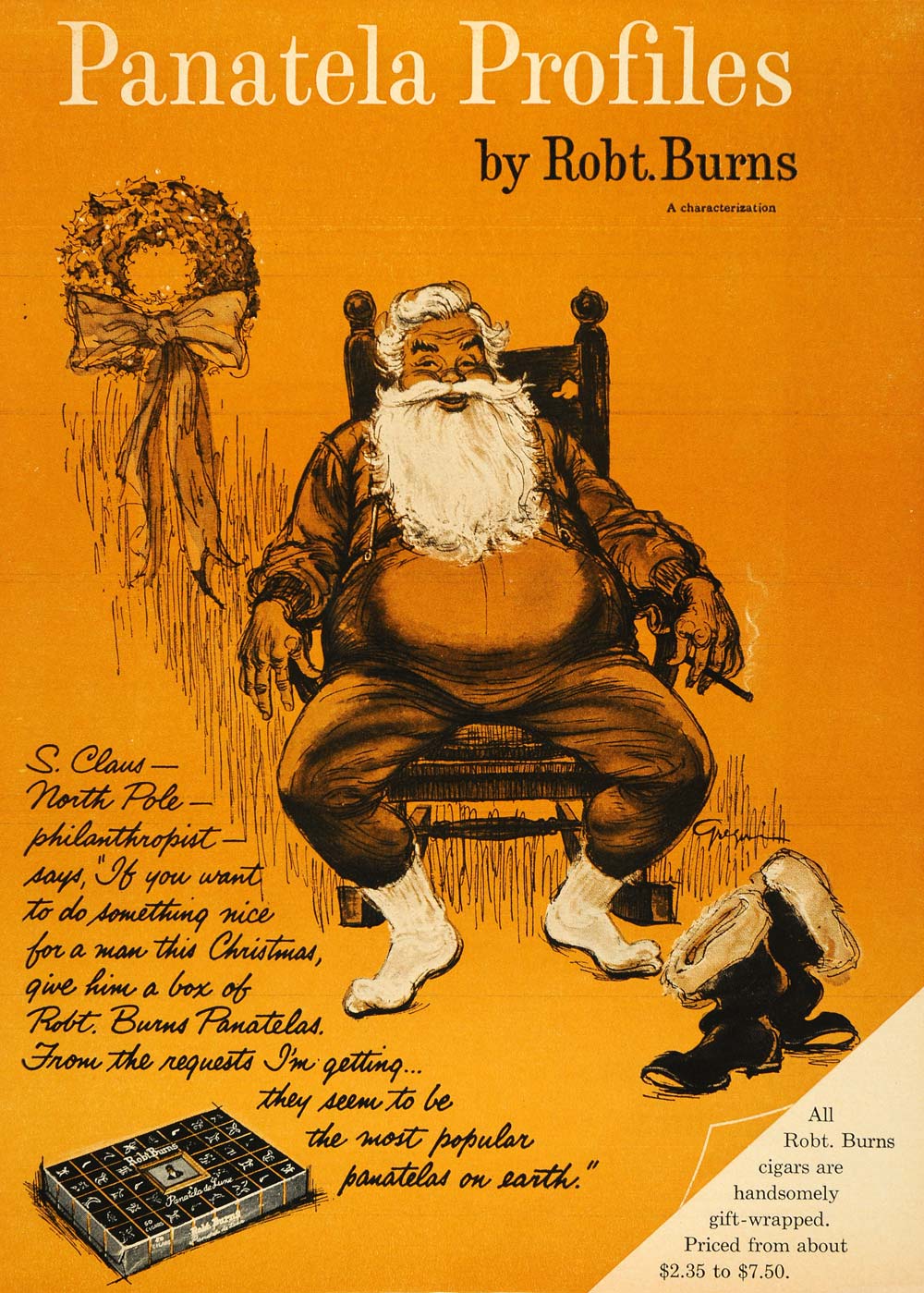 1959 Ad Robt. Burns Panatela Cigars Christmas Santa - ORIGINAL ADVERTISING TM5