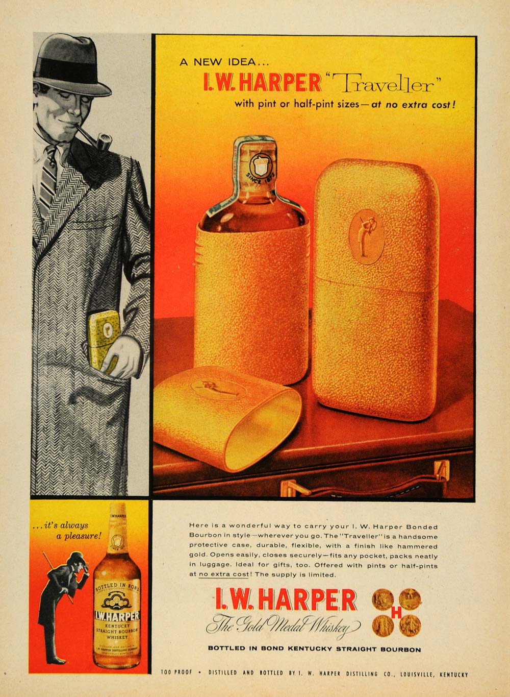 1956 Ad I. W. Harper Traveller Flask Kentucky Whiskey - ORIGINAL ADVERTISING TM5