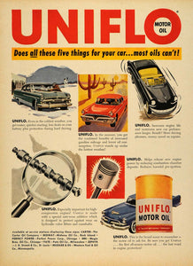 1956 Ad Uniflo Motor Oil Car Engine Lubrication Tin - ORIGINAL ADVERTISING TM5