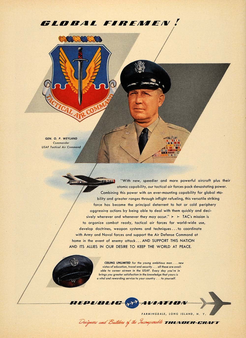 1955 Ad Republic Aviation Corp Aircraft Gen O P Weyland - ORIGINAL TM6