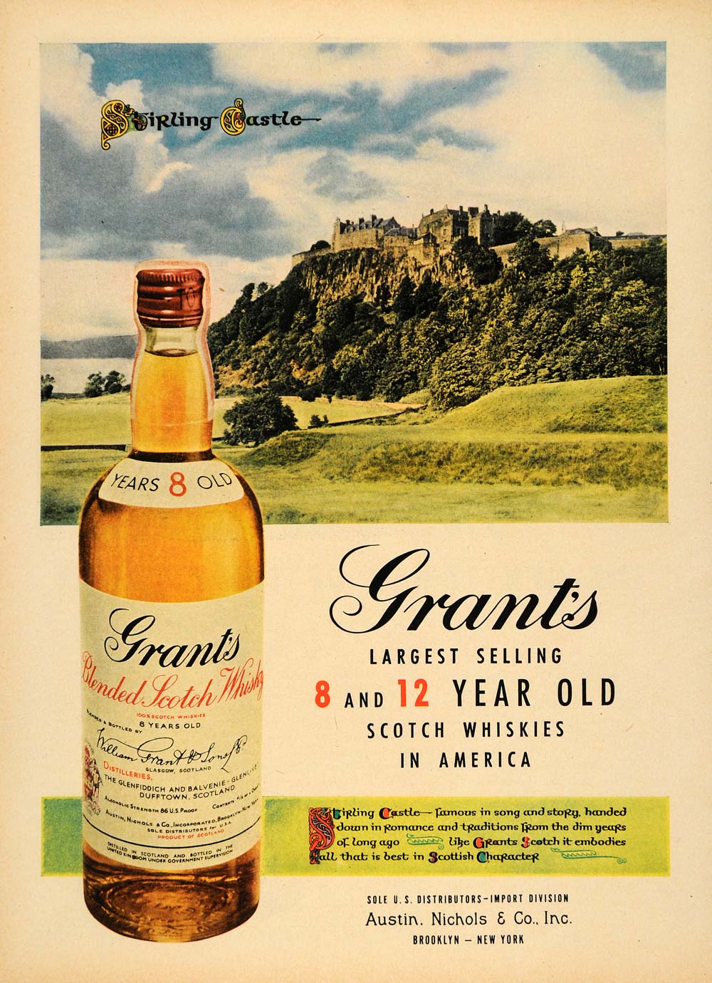 1951 Ad Grants Scotch Whiskey Stirling Castle Alcohol - ORIGINAL ADVERTISING TM6