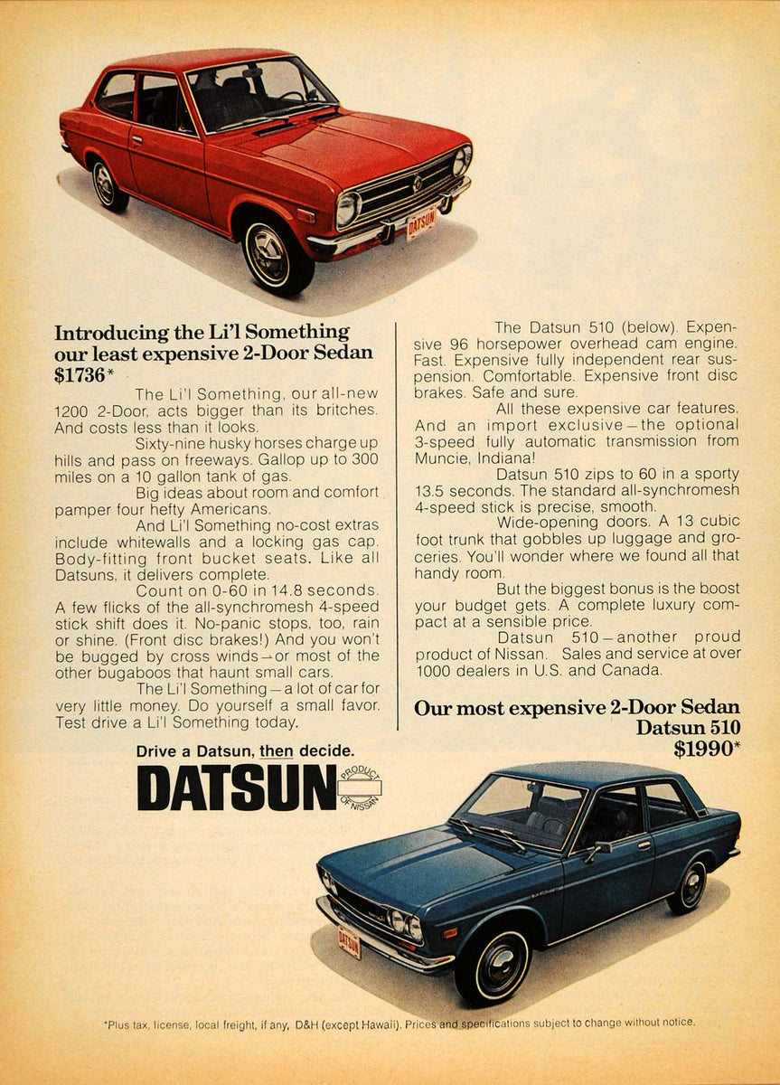 1970 Ad Nissan Motor Corp Red Blue Datsun 2-Door Sedan - ORIGINAL TM6 ...