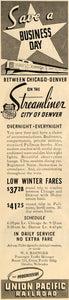 1937 Ad Union Pacific Railroad Logo Pullman Train Trip - ORIGINAL TM6