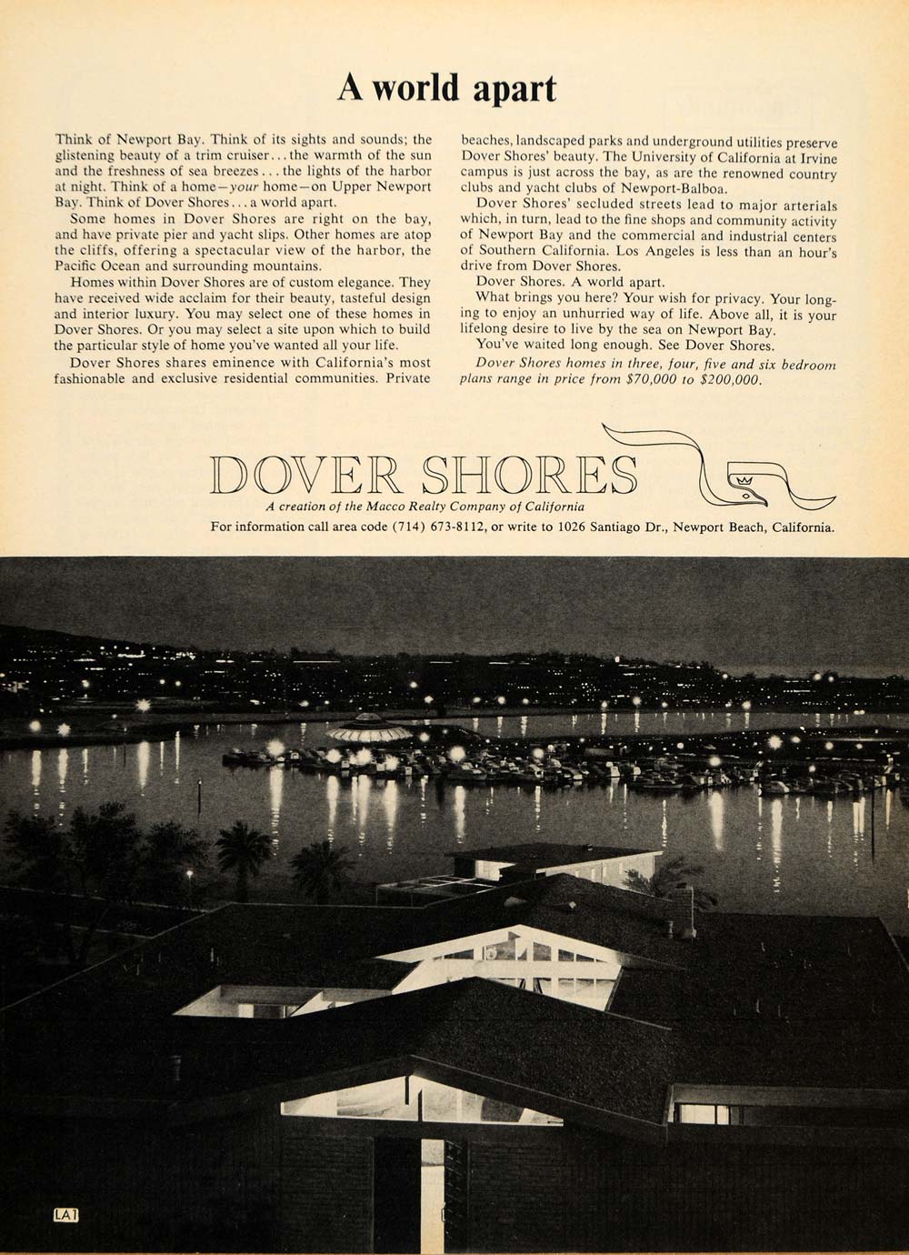 1964 Ad Macco Realty Co California Dover Shores Homes - ORIGINAL ADVERTISING TM6