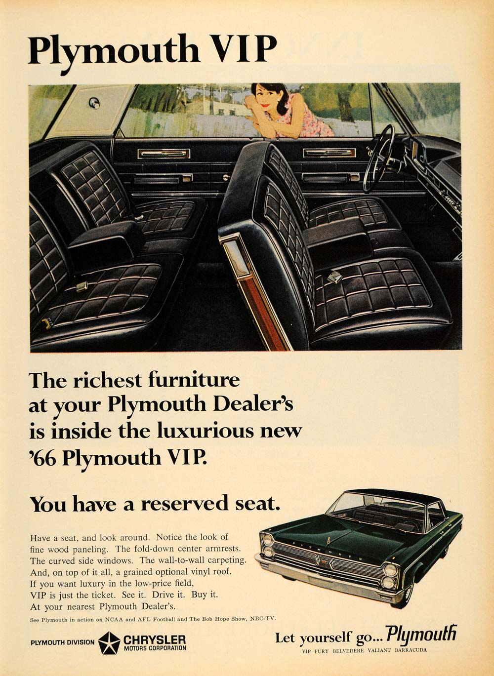 1965 Ad Plymouth Division Chrysler Motors Corp VIP Car - ORIGINAL TM6