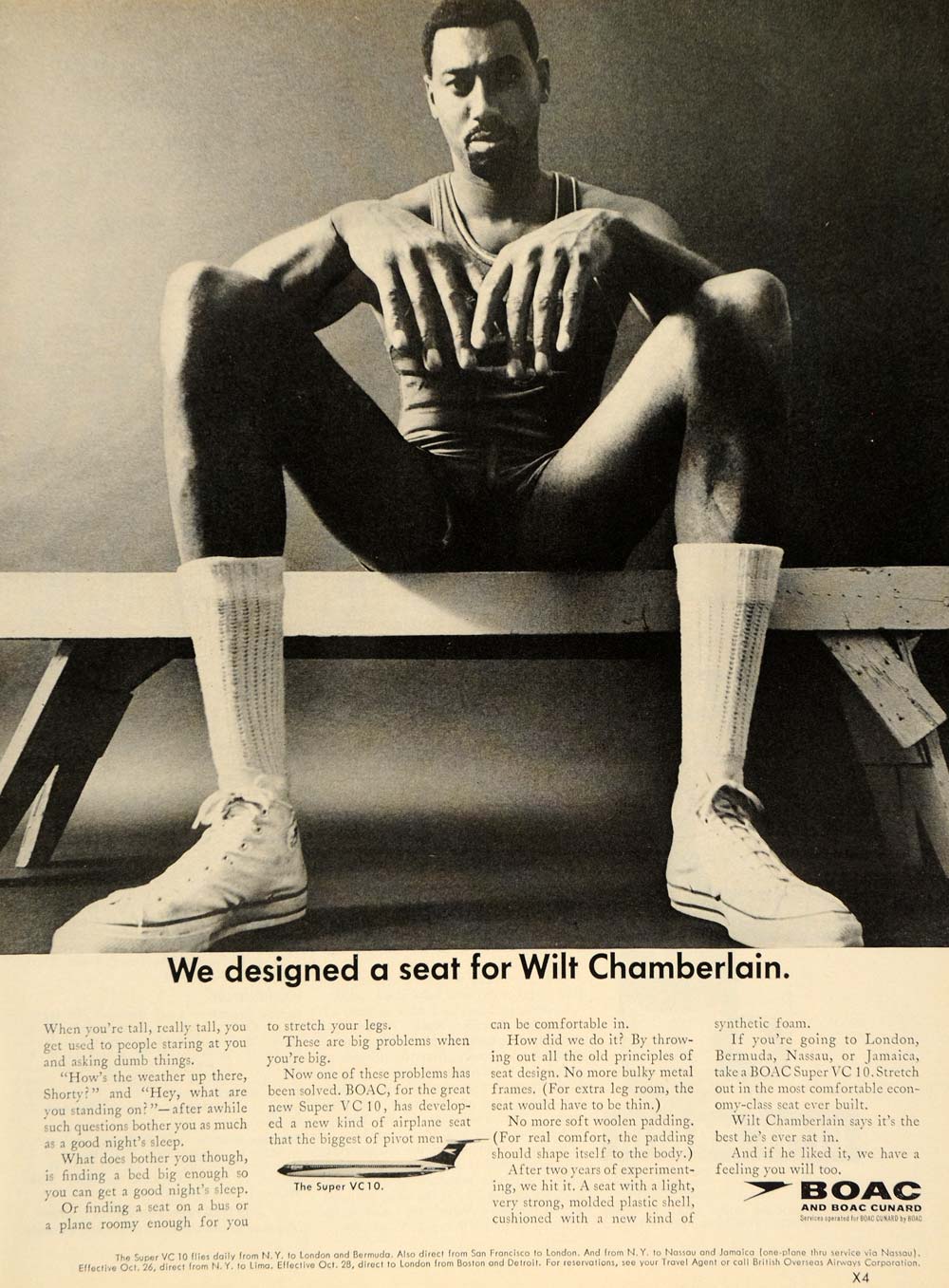 1965 Ad British Overseas Airways Corp Wilt Chamberlain - ORIGINAL TM6