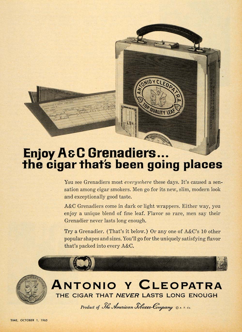 1965 Ad American Tobacco Co. Antonio y Cleopatra Cigar - ORIGINAL TM6