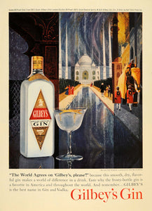 1963 Ad Gilbey's Gin Bottle Taj Mahal Howard Koslow Art - ORIGINAL TM6