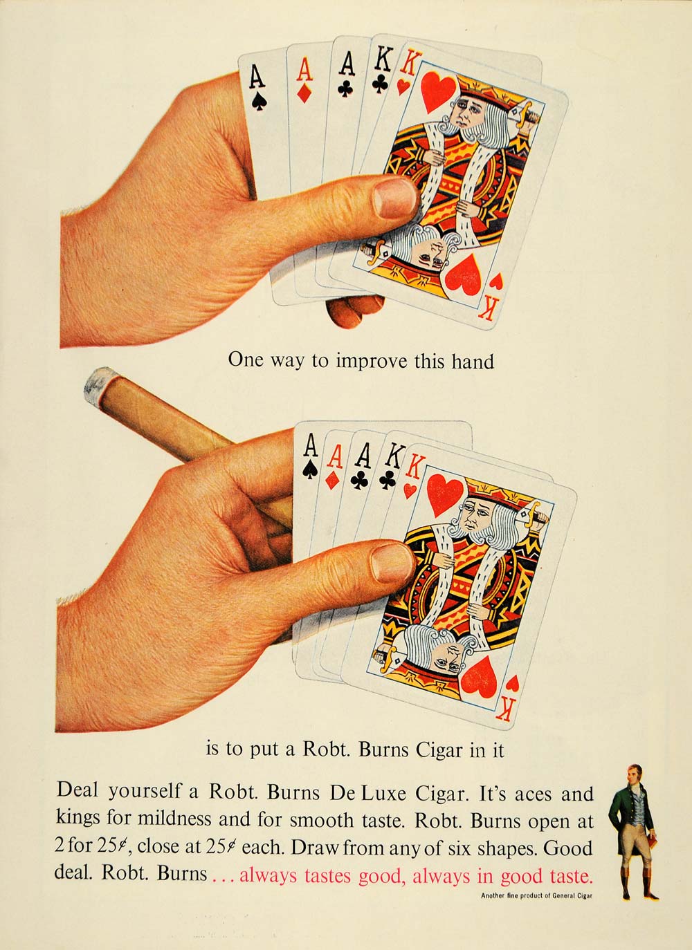 1961 Ad Robt Burns De Luxe General Cigar Hand of Cards - ORIGINAL TM7