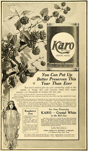 1918 Ad Karon Crystal White Corn Syrup Food Products NY Raspberry Jam TMP2