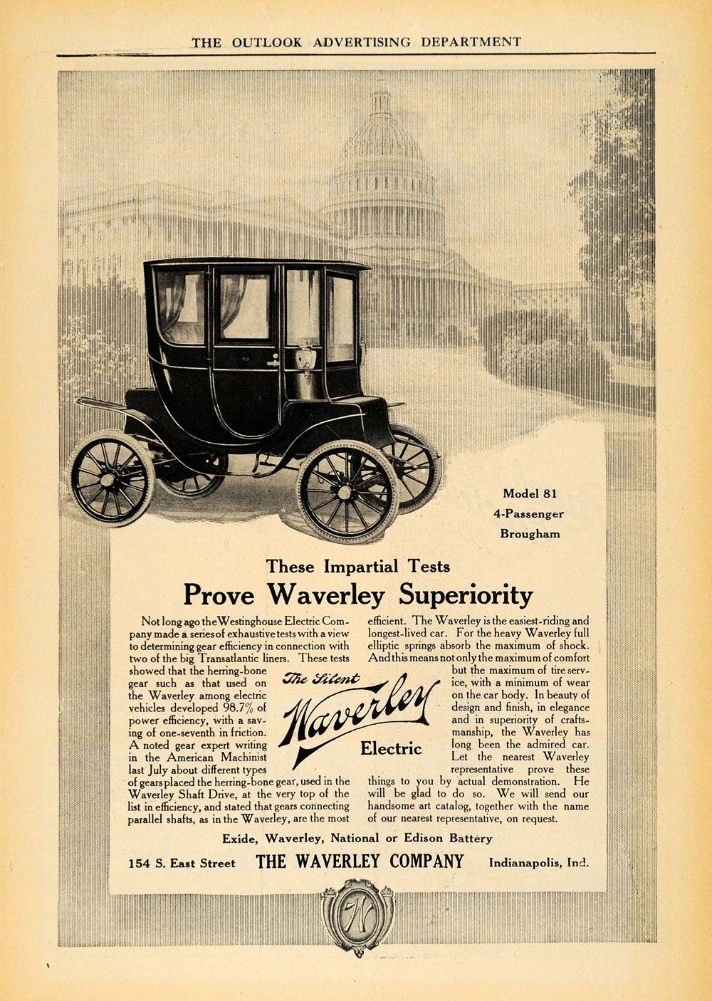 1910 Ad Waverly Electric Model 81 Brougham White House - ORIGINAL TOM1