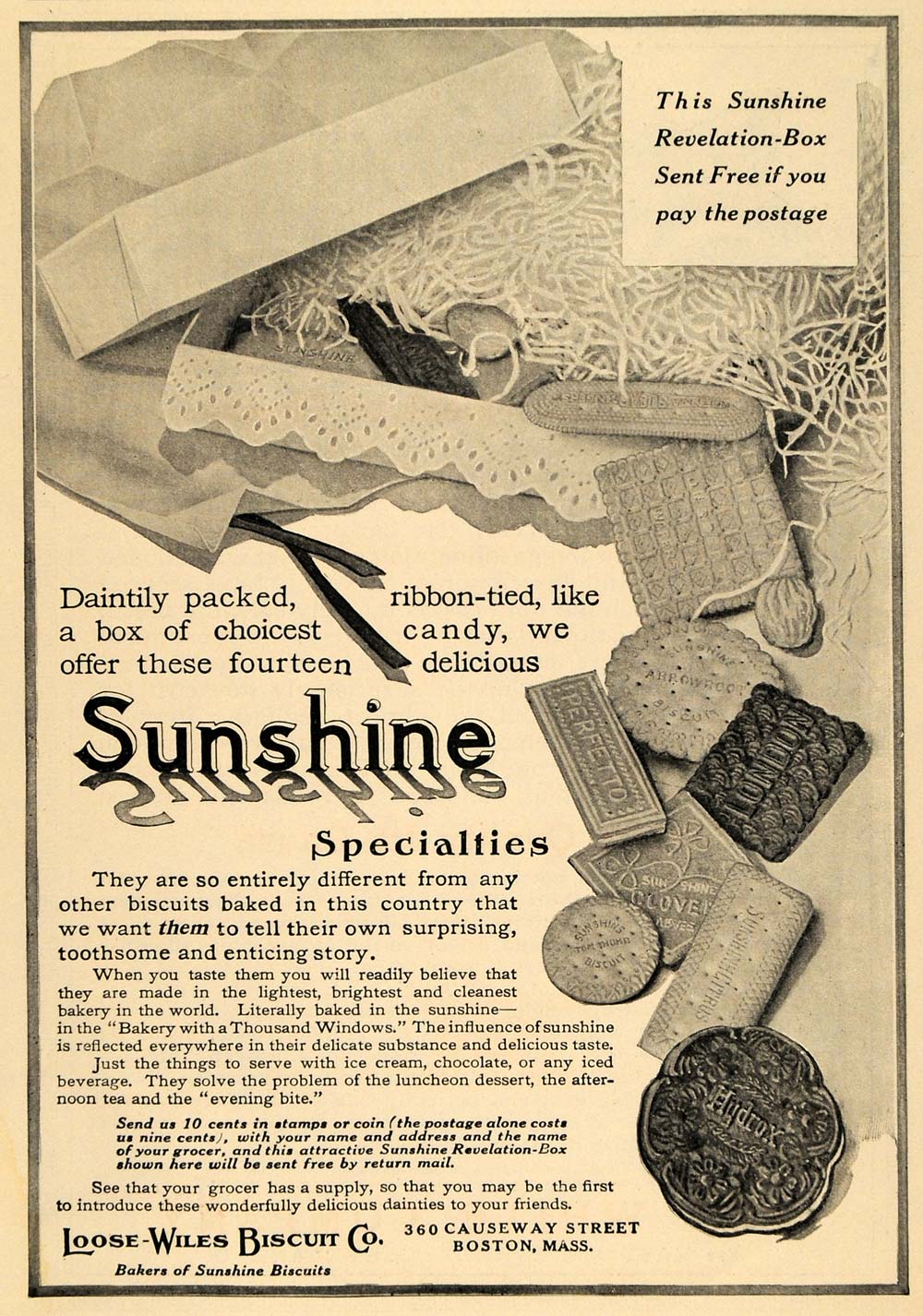 1911 Ad Revelation Box Sunshine Loose Wiles Biscuit - ORIGINAL ADVERTISING TOM1