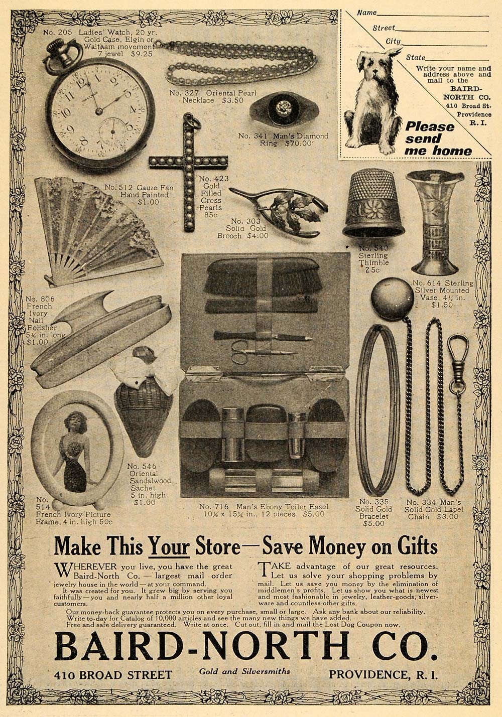 1914 Ad Baird North Company Gold Silversmiths Sachet - ORIGINAL ADVERTISING TOM1