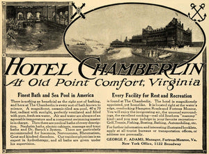 1911 Ad Hotel Chamerbiln Old Point Comfort Bathing Pool - ORIGINAL TOM1