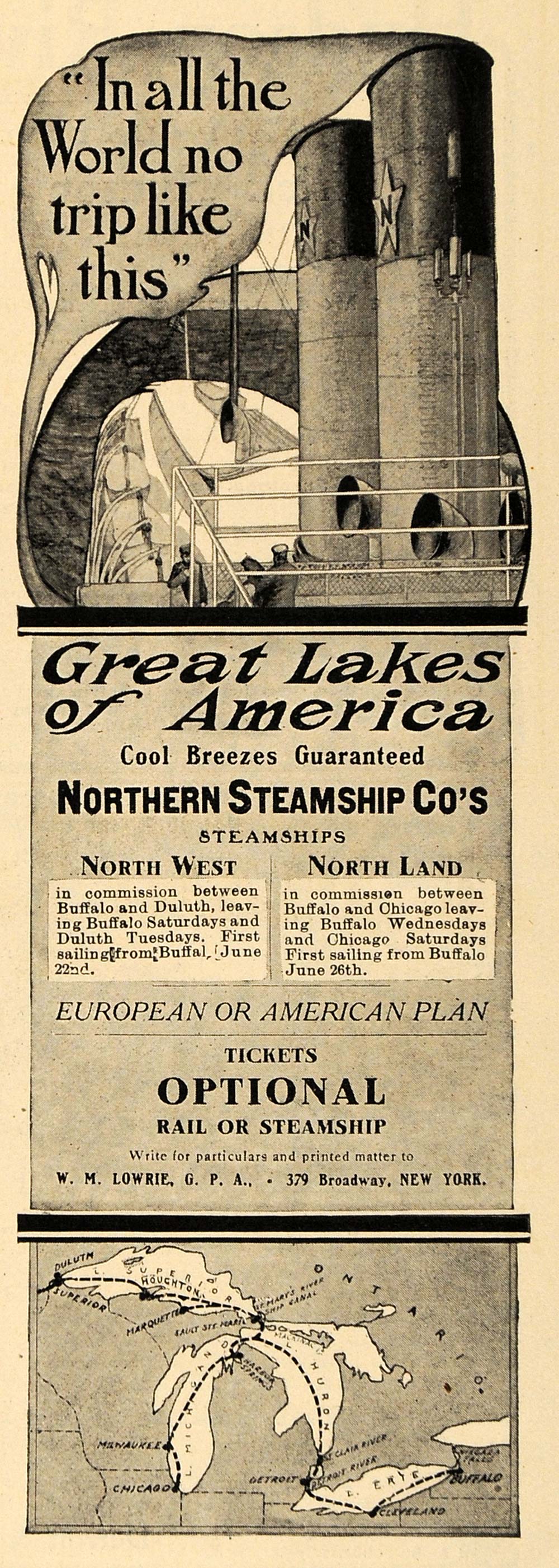 1907 Ad Great Lakes Northern Steamship Buffalo Duluth - ORIGINAL TOM2