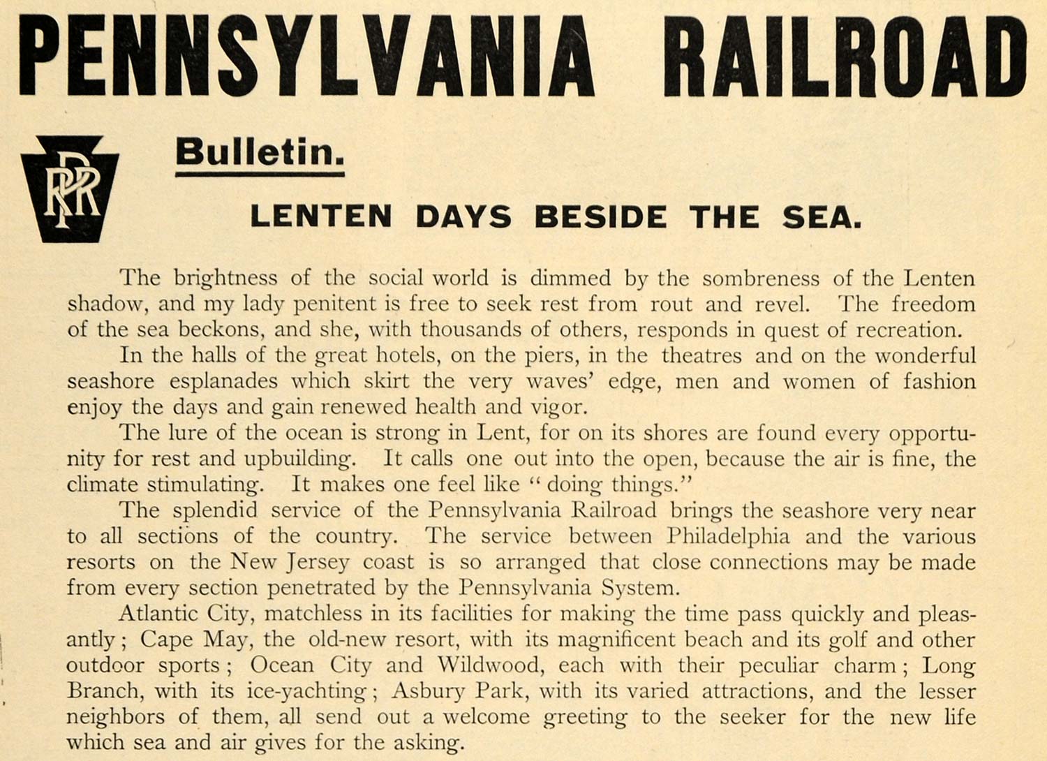 1910 Ad Pennsylvania Railroad Bulletin Lenten Days Sea - ORIGINAL TOM3