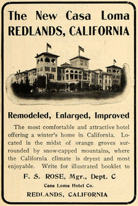 1903 Ad Casa Loma Hotel Lodging Redlands California - ORIGINAL ADVERTISING TOM3