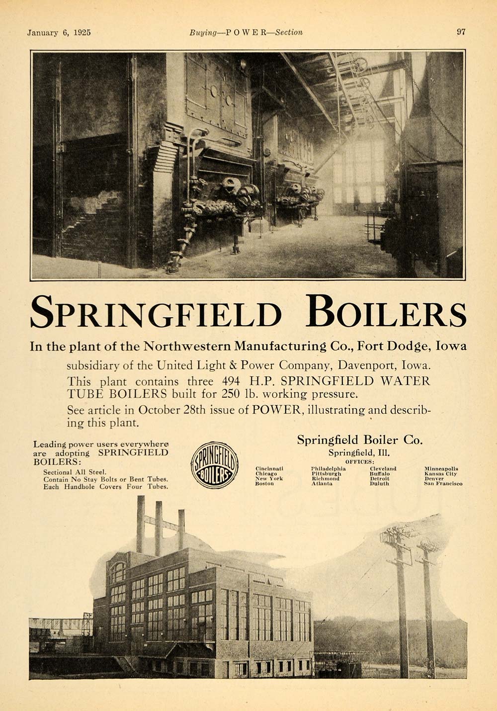 1925 Ad Springfield Boilers NW Manufacturing Ft. Dodge - ORIGINAL TPM1