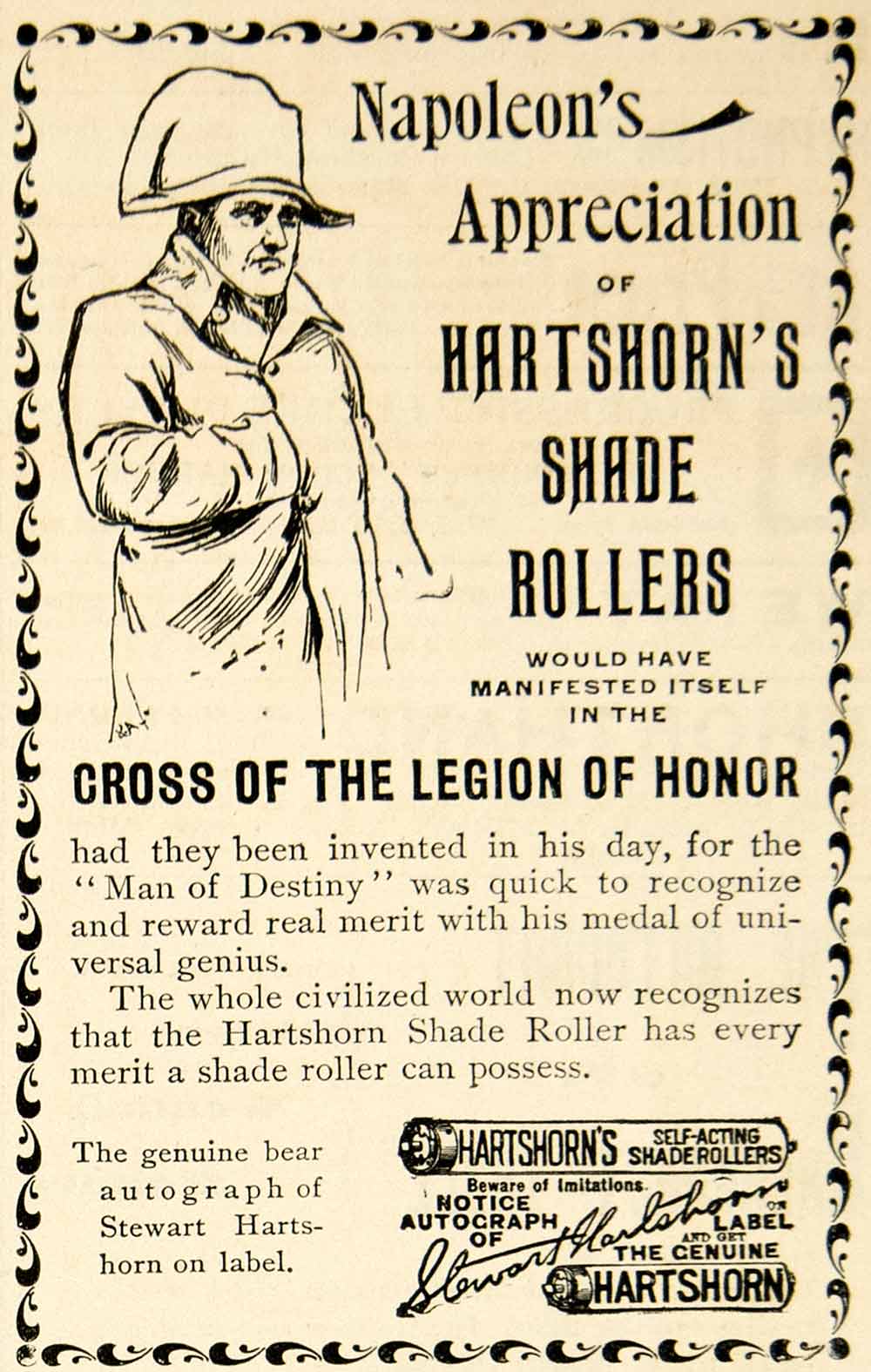 1895 Advert Hartshorn's Window Shade Rollers Napoleon Stewart Legion Honor TPM2