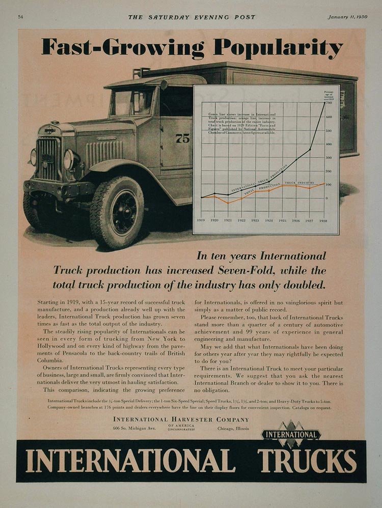 1930 Ad International Harvester Truck Production Growth - ORIGINAL TRUCKS