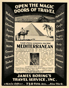 1928 Ad Mediterranean James Borings Travel Service Inc - ORIGINAL TRV1