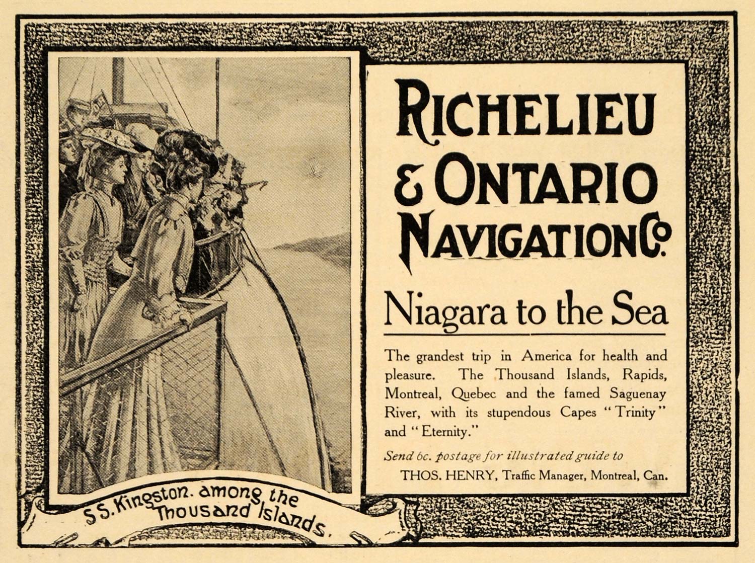 1907 Ad Richelieu Ontario Navigation Co S S Kingston - ORIGINAL ADVERTISING TSM1