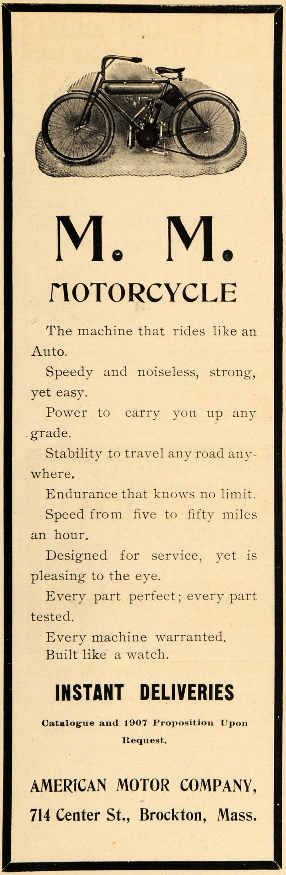 1907 Ad American Motor Company M M Motorcycle Delivery - ORIGINAL TSM1