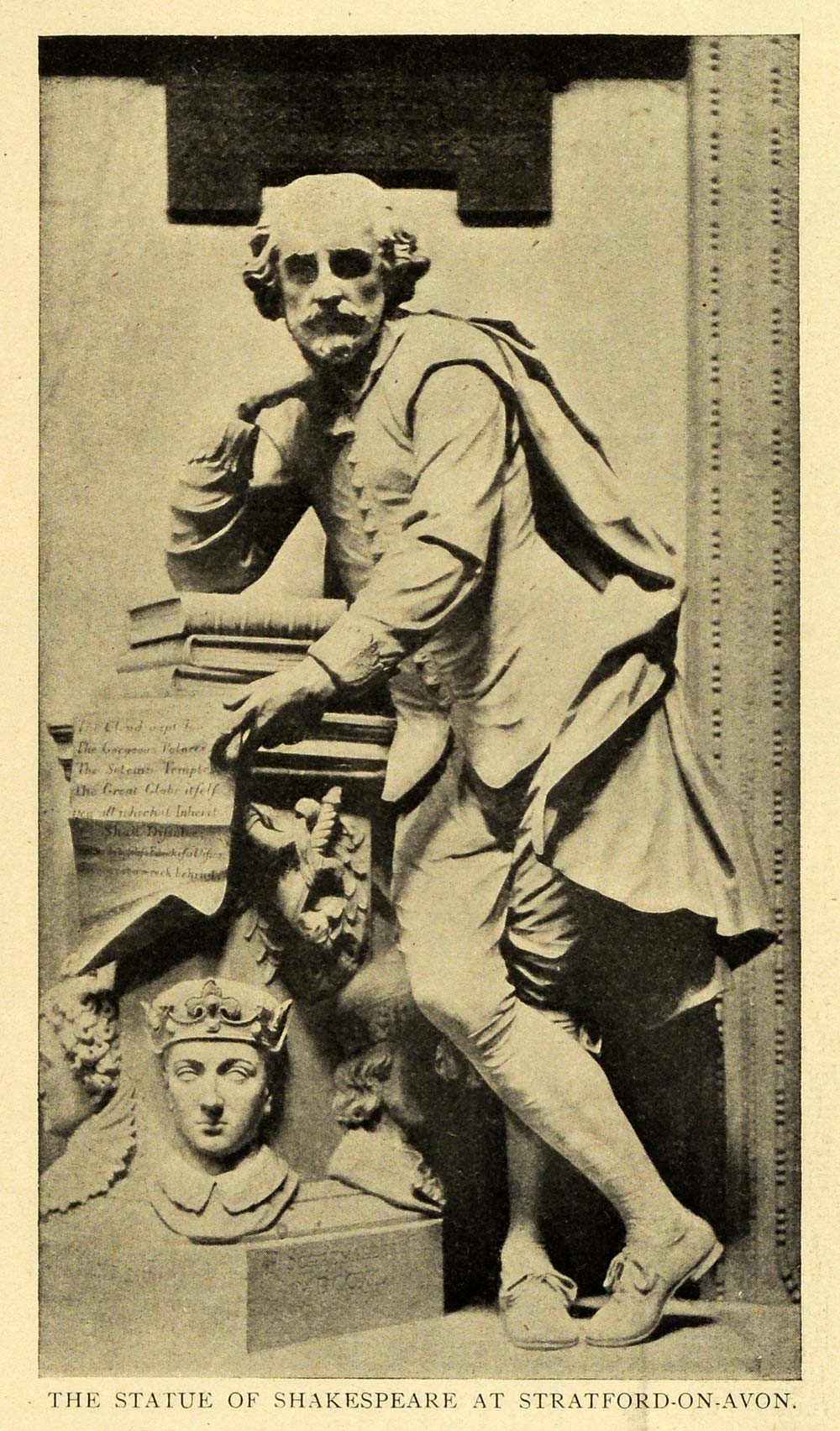 1908 Print Playwright William Shakespeare Statue Sculpture Stratford on TSM1