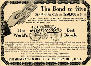 1908 Ad Miami Cycle Racycle Bicycle Model Recreation - ORIGINAL ADVERTISING TW1