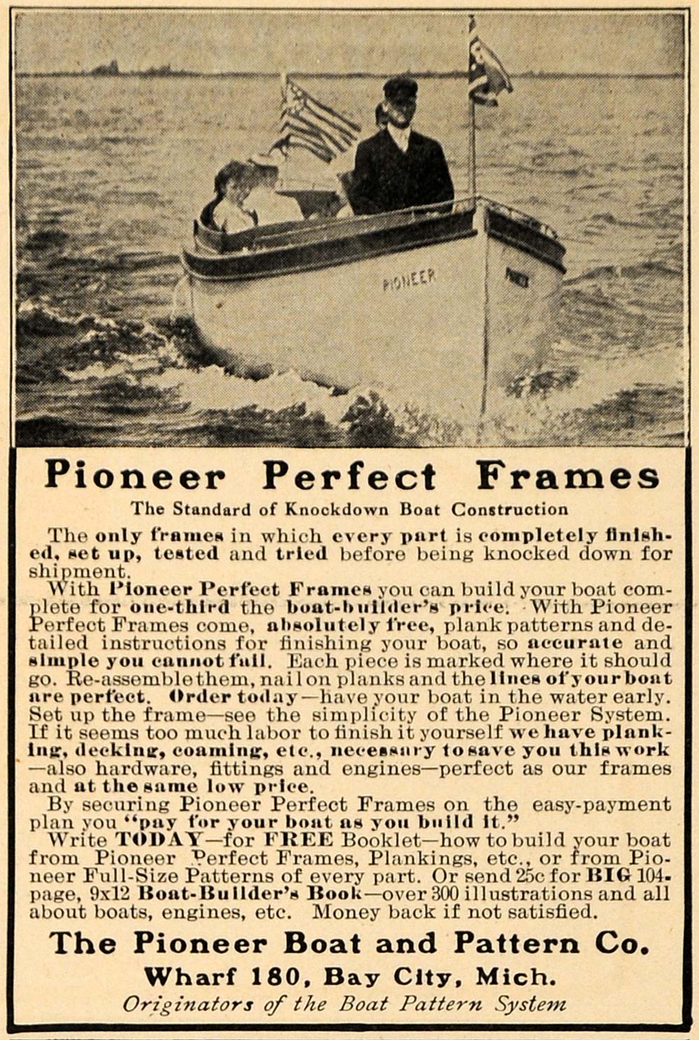 1908 Ad Pioneer Boat Pattern Perfect Frame Construction - ORIGINAL TW1 ...