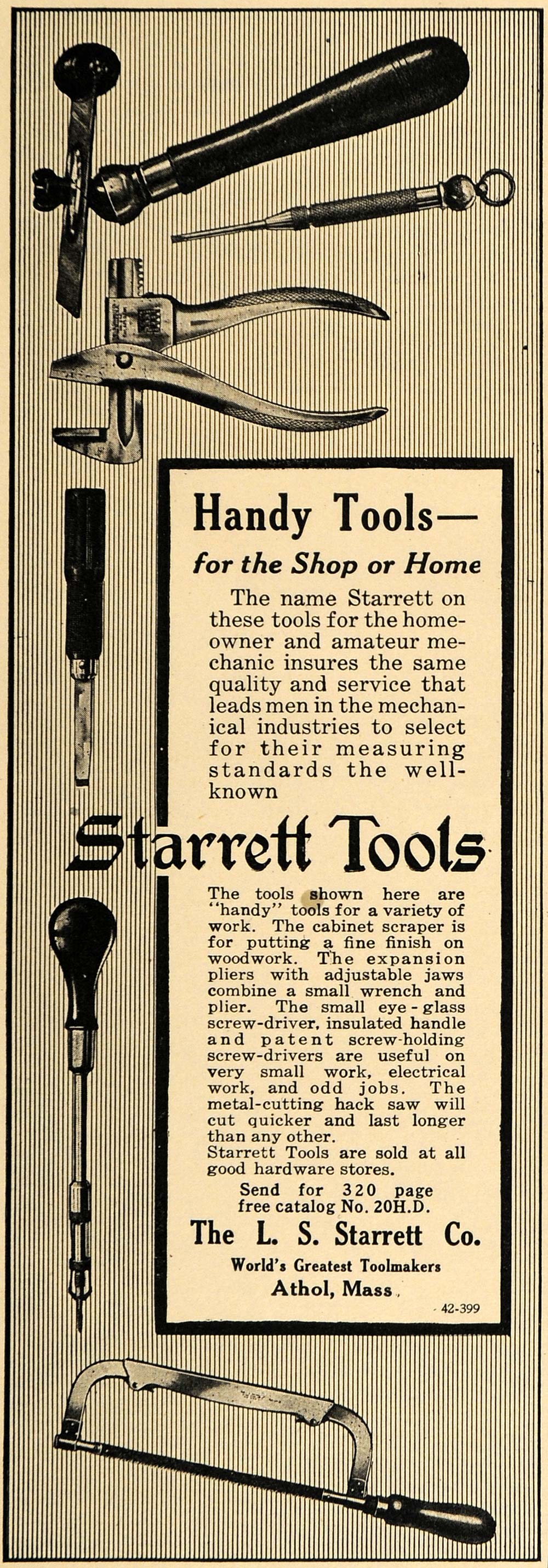 1915 Ad L. S. Starrett Toolmakers Shop Home Hardwares - ORIGINAL ADVERTISING TW1