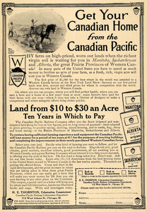 1912 Ad Candain Pacific Railway Land Acreage For Sale - ORIGINAL ADVERTISING TW1