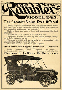 1907 Ad Rambler Model 245 Thomas Jeffery Automobile Car - ORIGINAL TW3