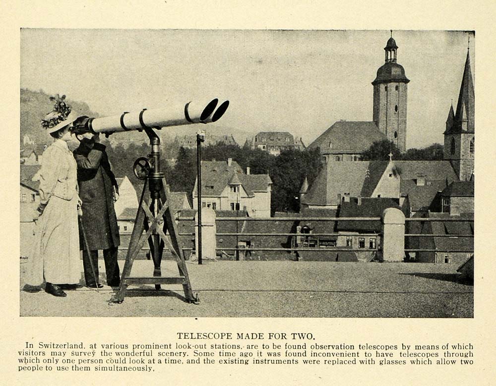 1911 Print Switzerland Telescope Station for Two Scenes ORIGINAL HISTORIC TW4