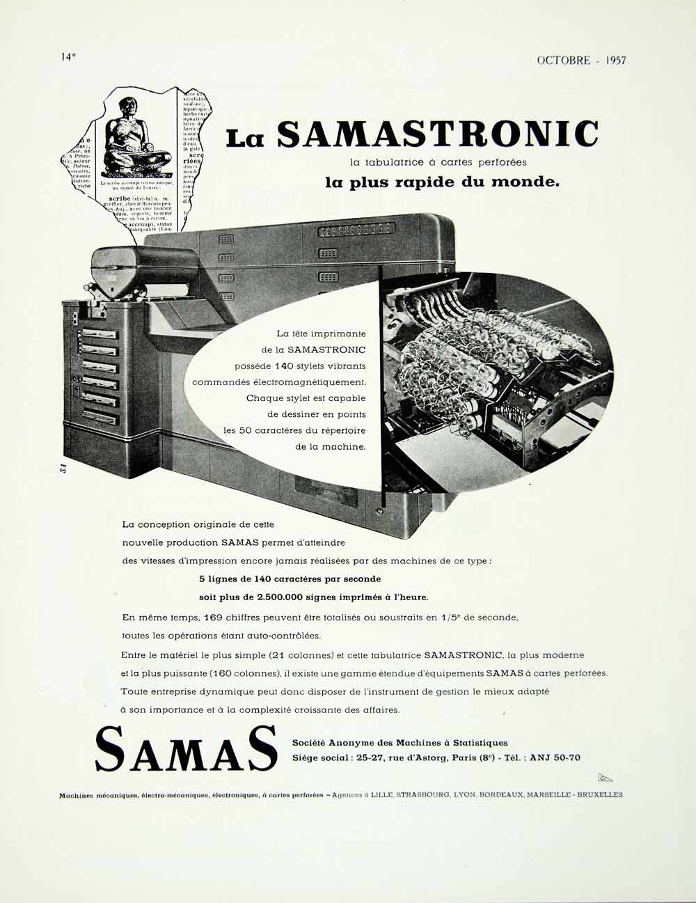 1957 Ad Samastrong Tabulating Machine Perforated Cards Printer French VEN1