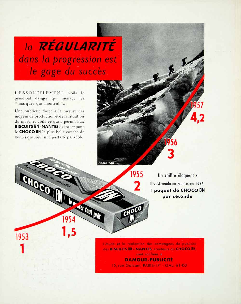 1958 Ad Damour-Publicite Choco BN Biscuits French Fifties Cookie Climbing VEN1
