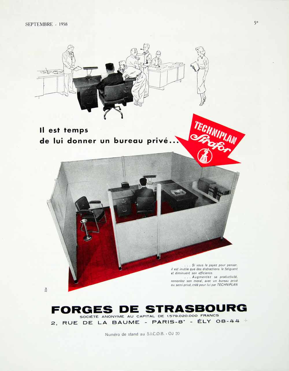 1958 Ad Forges Strasbourg Techniplan Private Office Cube Cubicle Strafor VEN1
