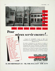 1957 Ad Publicite M. Gauberti 26 Rue Berthollet Vintage French VEN1