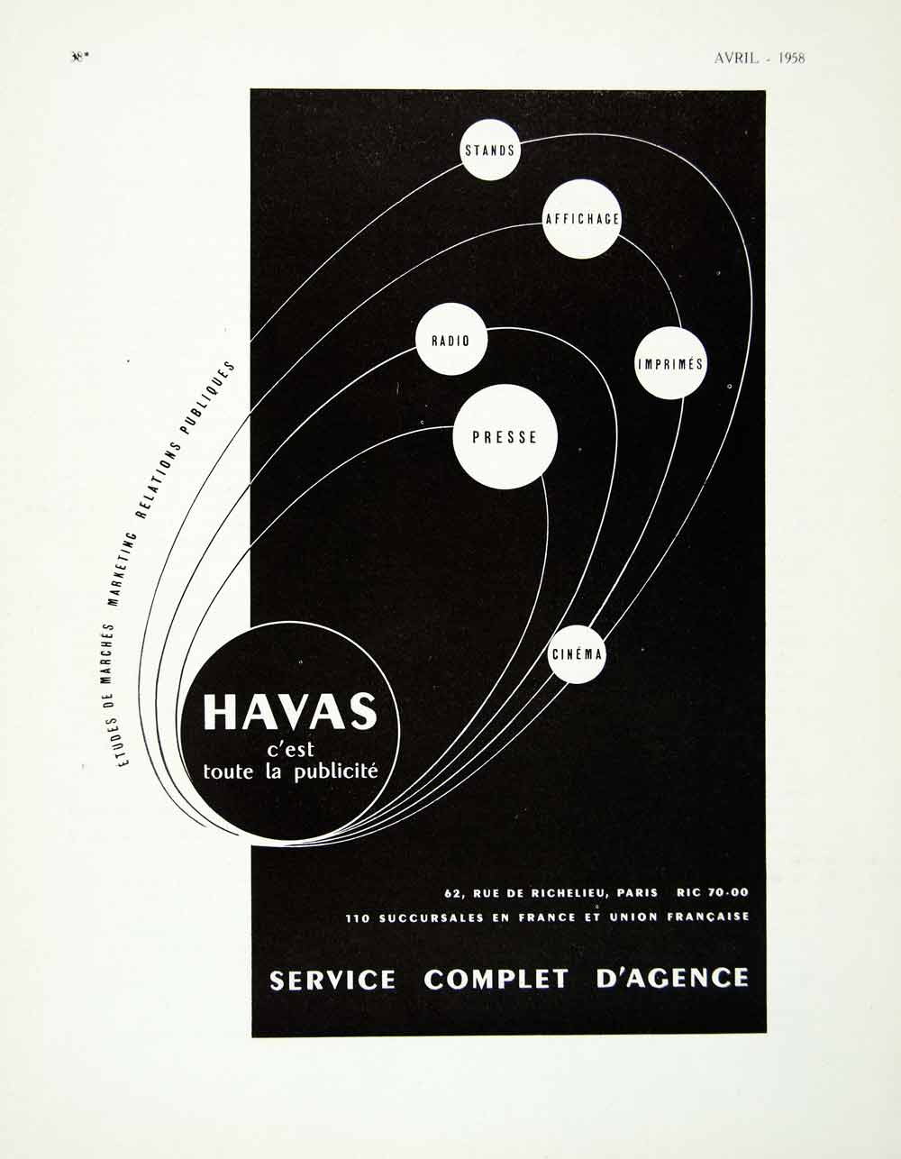 1958 Ad HAVAS French Advertising Agency Fifties 62 Rue de Richelieu Paris VEN1