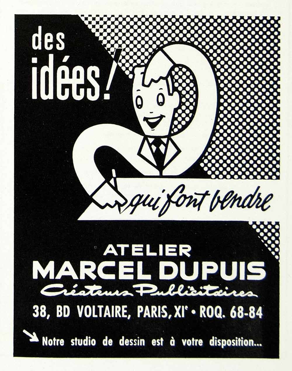 1958 Ad Marcel Dupuis Advertisement Creator French Man 38 Blvd Voltaire VEN1