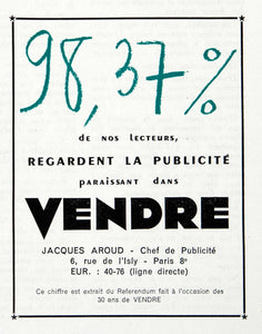 1955 Ad Vendre Advertising Jacques Aroud Paris France French Magazine Chief VEN2