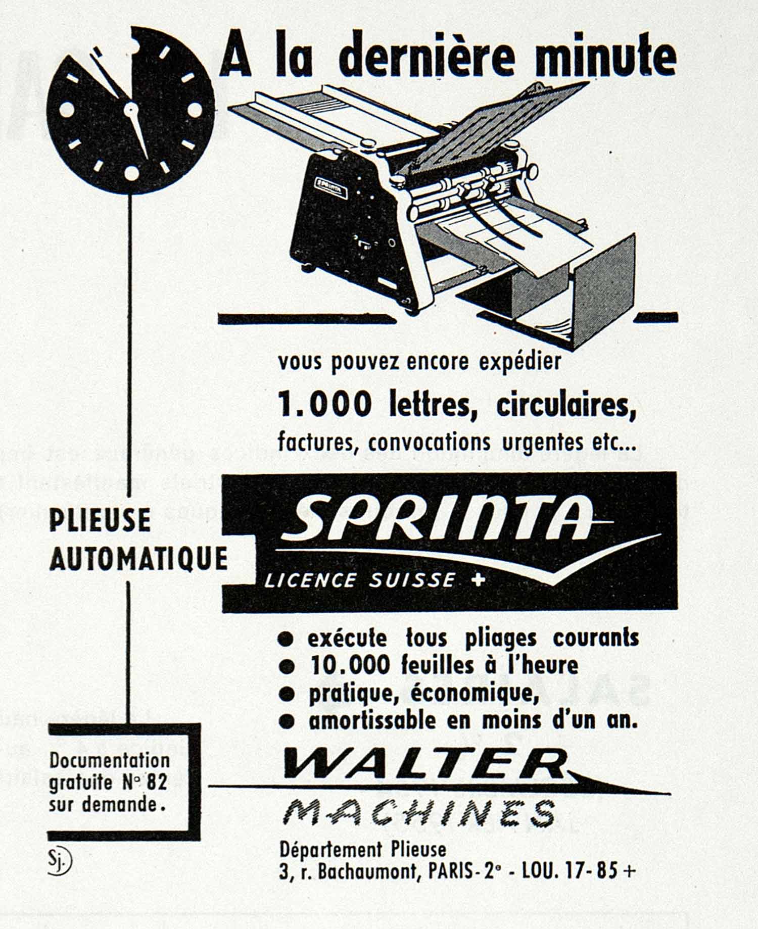 1955 Ad Walter Machine Sprinta Printer French Printing Office Tool Paper VEN2
