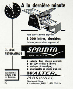 1955 Ad Walter Machine Sprinta Printer French Printing Office Tool Paper VEN2