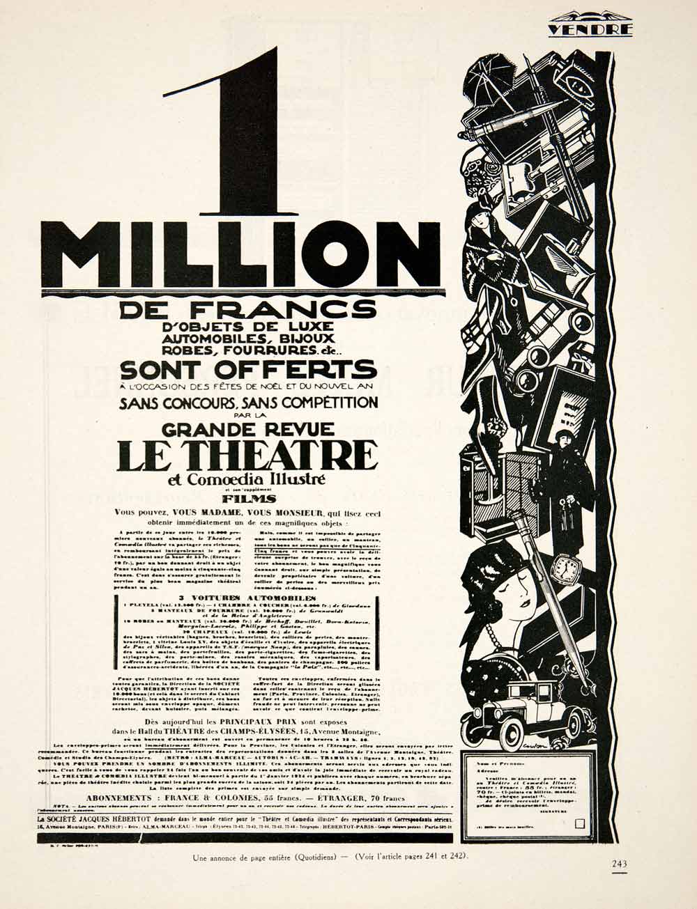 1924 Ad Jacques Hebertot 15 Avenue Montaigne Paris Hall Theatre