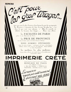 1925 Ad Imprimerie Crete Advertising Printing Press French Agency Bulk Run VEN3