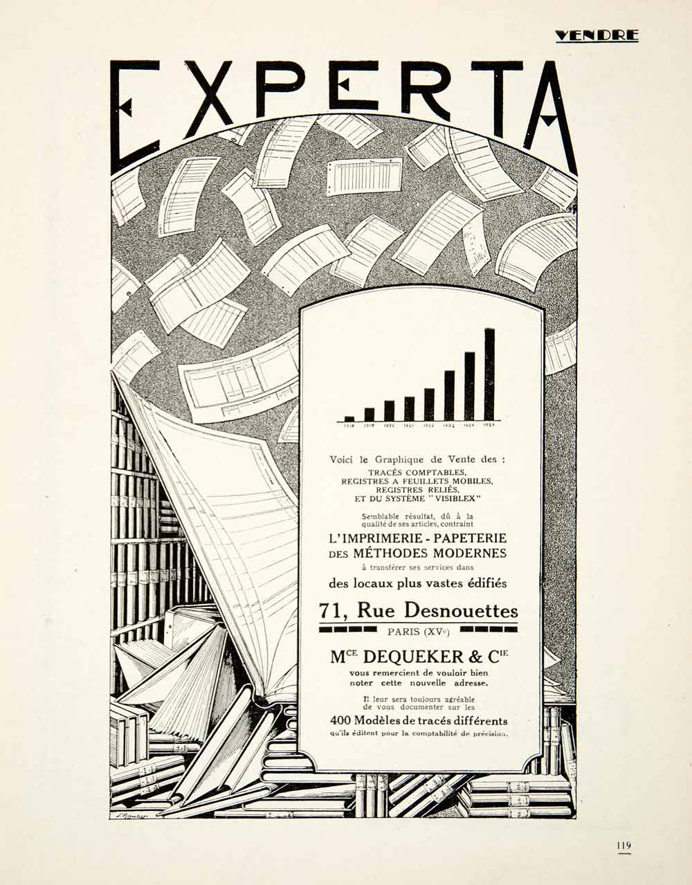 1926 Ad Dequeker Experta Art Deco Ledger Stationary Paper 71 Rue VEN4